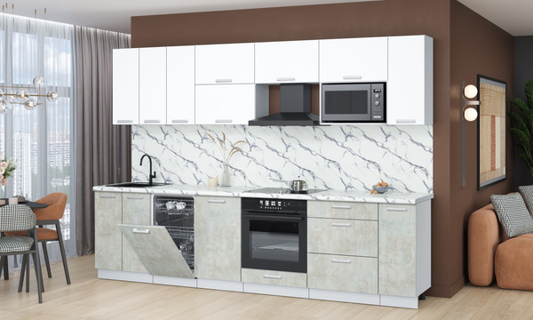 Изображение товара Кухонный гарнитур Интерлиния Мила Лайт 3.0-ПМ4  (белый платинум/бетон лайт/белый гранит)