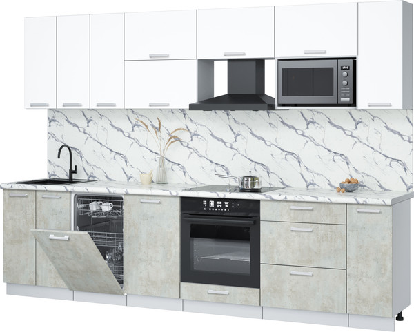 Изображение товара Кухонный гарнитур Интерлиния Мила Лайт 3.0-ПМ4  (белый платинум/бетон лайт/белый гранит)