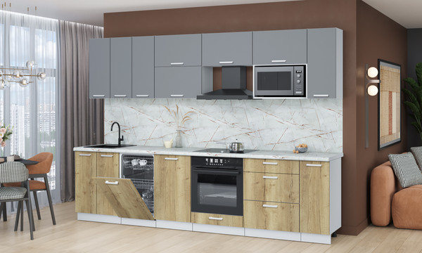 Изображение товара Кухонный гарнитур Интерлиния Мила Лайт 3.0-ПМ4  (серебро/дуб золотой/серый каспий)