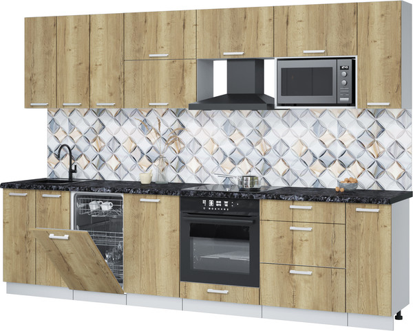 Изображение товара Кухонный гарнитур Интерлиния Мила Лайт 3.0-ПМ4  (дуб золотой/дуб золотой/кастилло темный)