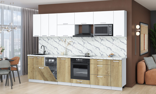 Изображение товара Кухонный гарнитур Интерлиния Мила Лайт 3.0-ПМ4  (белый платинум/дуб золотой/белый гранит)