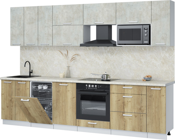 Изображение товара Кухонный гарнитур Интерлиния Мила Лайт 3.0-ПМ4  (бетон лайт/дуб золотой/опал светлый)