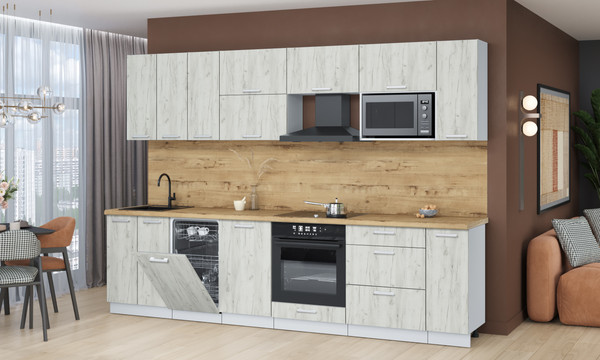 Изображение товара Кухонный гарнитур Интерлиния Мила Лайт 3.0-ПМ4  (дуб белый/дуб белый/дуб бунратти)