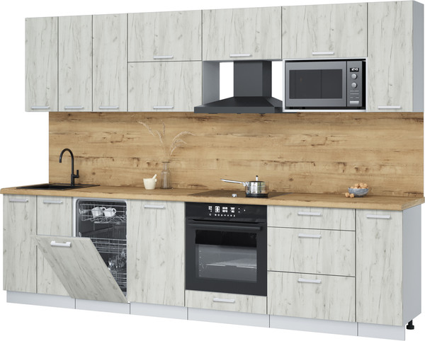 Изображение товара Кухонный гарнитур Интерлиния Мила Лайт 3.0-ПМ4  (дуб белый/дуб белый/дуб бунратти)