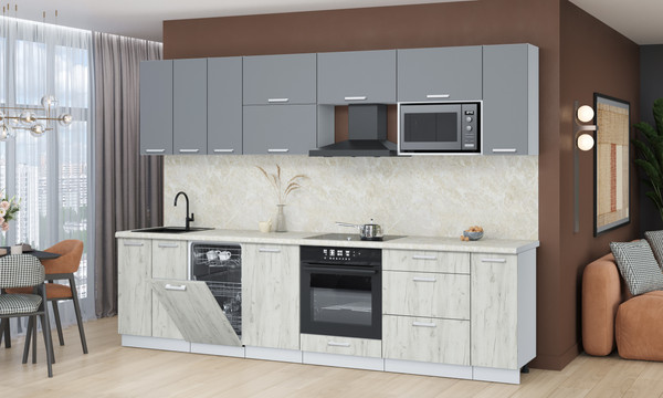 Изображение товара Кухонный гарнитур Интерлиния Мила Лайт 3.0-ПМ4  (серебро/дуб белый/опал светлый)