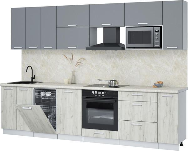 Изображение товара Кухонный гарнитур Интерлиния Мила Лайт 3.0-ПМ4  (серебро/дуб белый/опал светлый)