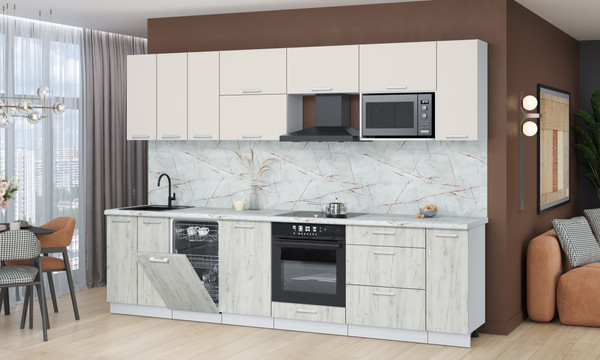 Изображение товара Кухонный гарнитур Интерлиния Мила Лайт 3.0-ПМ4  (персидский жемчуг/дуб белый/серый каспий)