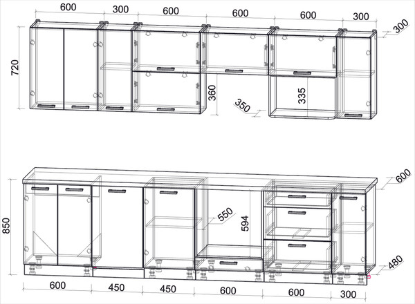 Изображение товара Кухонный гарнитур Интерлиния Мила Лайт 3.0-ПМ4  (дуб серый/дуб серый/дуб бунратти)