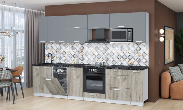 Изображение товара Кухонный гарнитур Интерлиния Мила Лайт 3.0-ПМ4  (серебро/дуб серый/кастилло темный)