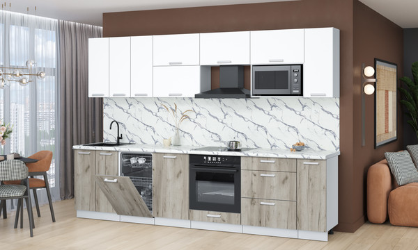 Изображение товара Кухонный гарнитур Интерлиния Мила Лайт 3.0-ПМ4  (белый платинум/дуб серый/белый гранит)