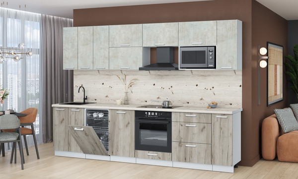 Изображение товара Кухонный гарнитур Интерлиния Мила Лайт 3.0-ПМ4  (бетон лайт/дуб серый/бискайская сосна)