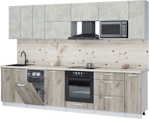 Изображение товара Кухонный гарнитур Интерлиния Мила Лайт 3.0-ПМ4  (бетон лайт/дуб серый/бискайская сосна)