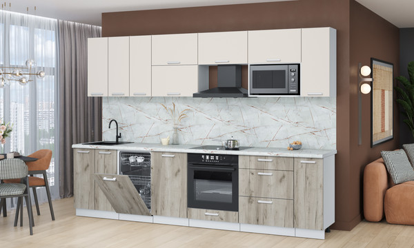 Изображение товара Кухонный гарнитур Интерлиния Мила Лайт 3.0-ПМ4  (персидский жемчуг/дуб серый/серый каспий)