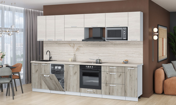 Изображение товара Кухонный гарнитур Интерлиния Мила Лайт 3.0-ПМ4  (вудлайн кремовый/дуб серый/травертин серый)