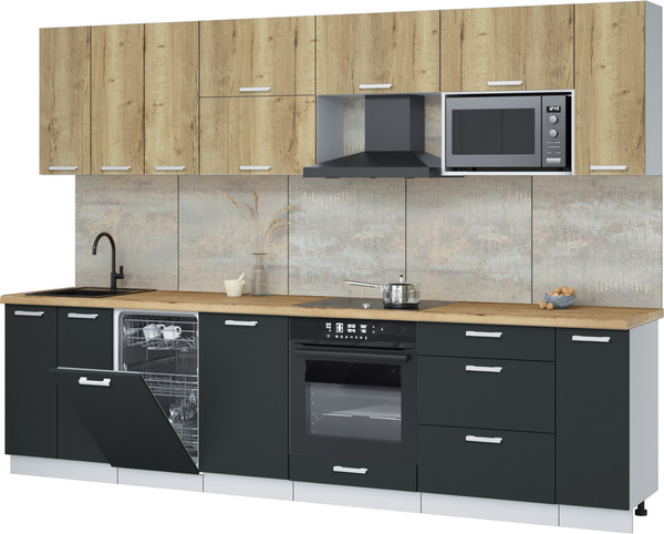 Изображение товара Кухонный гарнитур Интерлиния Мила Лайт 3.0-ПМ4  (дуб золотой/антрацит/дуб бунратти)