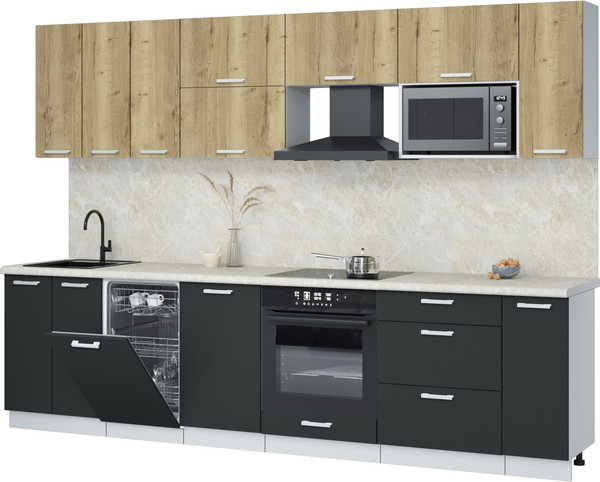 Изображение товара Кухонный гарнитур Интерлиния Мила Лайт 3.0-ПМ4  (дуб золотой/антрацит/опал светлый)