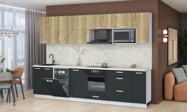 Изображение товара Кухонный гарнитур Интерлиния Мила Лайт 3.0-ПМ4  (дуб золотой/антрацит/опал светлый)