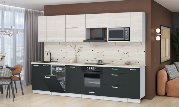 Изображение товара Кухонный гарнитур Интерлиния Мила Лайт 3.0-ПМ4 (вудлайн кремовый/антрацит/бискайская сосна)