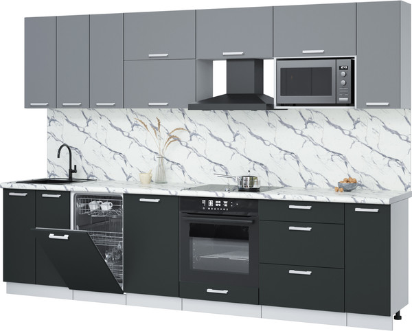 Изображение товара Кухонный гарнитур Интерлиния Мила Лайт 3.0-ПМ4  (серебро/антрацит/белый гранит)