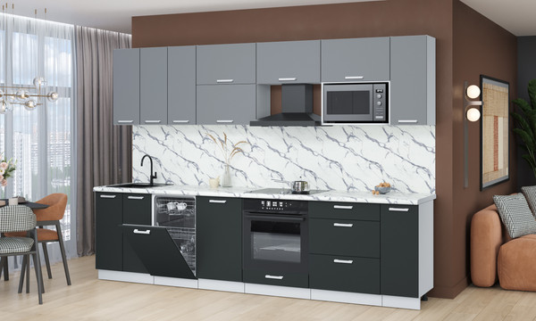 Изображение товара Кухонный гарнитур Интерлиния Мила Лайт 3.0-ПМ4  (серебро/антрацит/белый гранит)