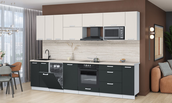 Изображение товара Кухонный гарнитур Интерлиния Мила Лайт 3.0-ПМ4  (персидский жемчуг/антрацит/травертин серый)