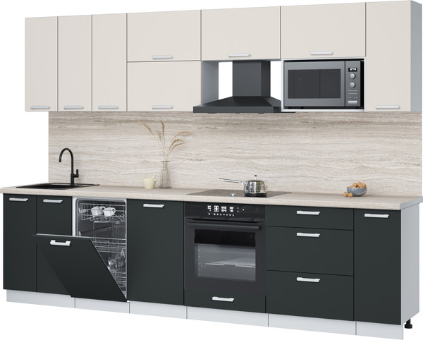 Изображение товара Кухонный гарнитур Интерлиния Мила Лайт 3.0-ПМ4  (персидский жемчуг/антрацит/травертин серый)