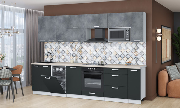 Изображение товара Кухонный гарнитур Интерлиния Мила Лайт 3.0-ПМ4  (бетон портленд/антрацит/травертин серый)