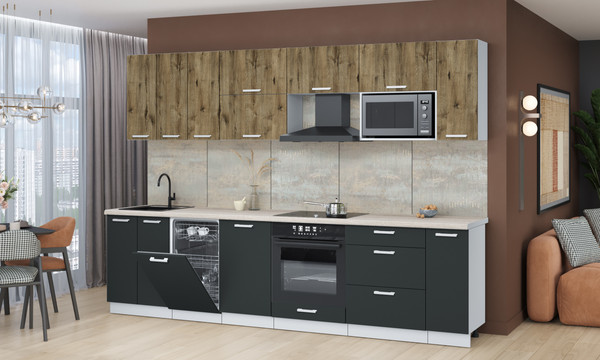 Изображение товара Кухонный гарнитур Интерлиния Мила Лайт 3.0-ПМ4  (дуб веллингтон/антрацит/травертин серый)