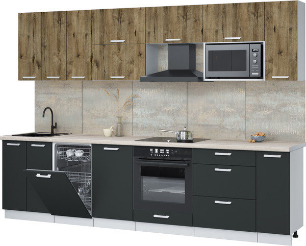 Изображение товара Кухонный гарнитур Интерлиния Мила Лайт 3.0-ПМ4  (дуб веллингтон/антрацит/травертин серый)