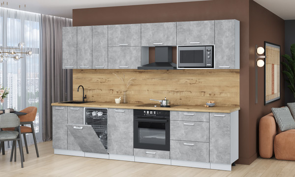 Изображение товара Кухонный гарнитур Интерлиния Мила Лайт 3.0-ПМ4 (бетон/бетон/дуб бунратти)