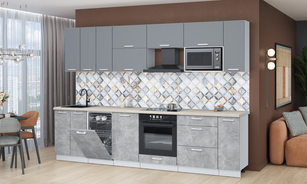 Изображение товара Кухонный гарнитур Интерлиния Мила Лайт 3.0-ПМ4 (серебро/бетон/травертин серый)