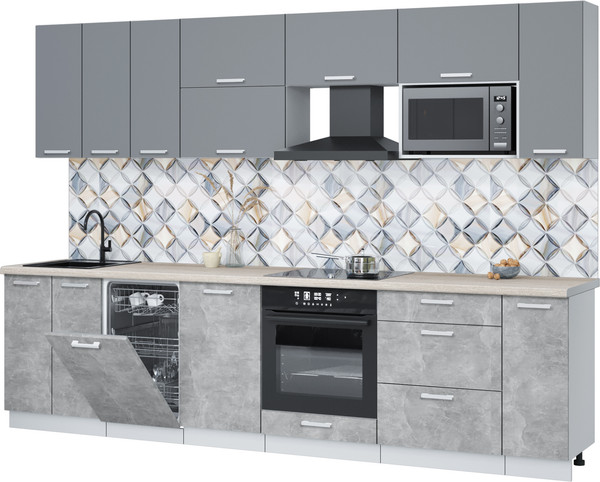 Изображение товара Кухонный гарнитур Интерлиния Мила Лайт 3.0-ПМ4 (серебро/бетон/травертин серый)