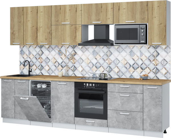 Изображение товара Кухонный гарнитур Интерлиния Мила Лайт 3.0-ПМ4  (дуб золотой/бетон/дуб бунратти)
