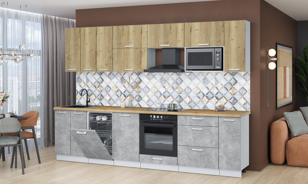 Изображение товара Кухонный гарнитур Интерлиния Мила Лайт 3.0-ПМ4  (дуб золотой/бетон/дуб бунратти)