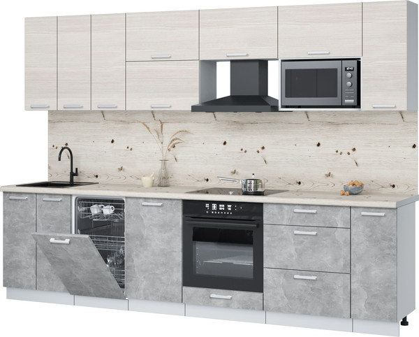 Изображение товара Кухонный гарнитур Интерлиния Мила Лайт 3.0-ПМ4  (вудлайн кремовый/бетон/бискайская сосна)