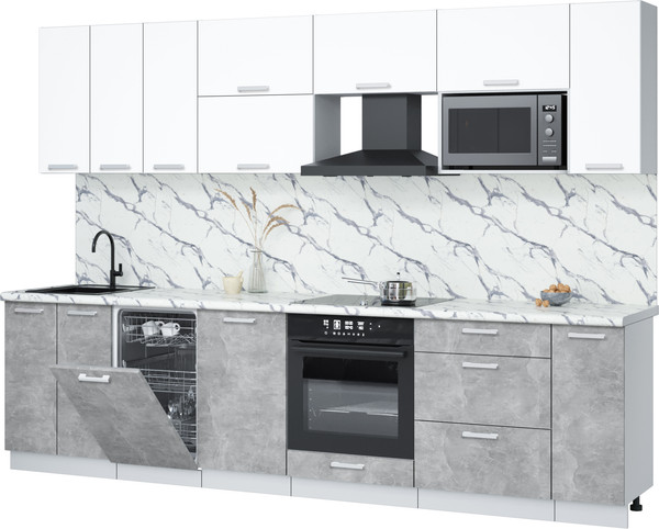 Изображение товара Кухонный гарнитур Интерлиния Мила Лайт 3.0-ПМ4  (белый платинум/бетон/белый гранит)