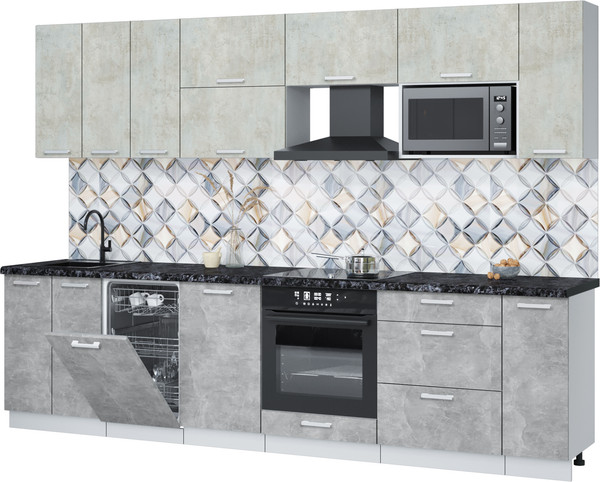 Изображение товара Кухонный гарнитур Интерлиния Мила Лайт 3.0-ПМ4  (бетон лайт/бетон/кастилло темный)