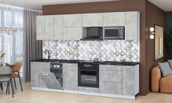 Изображение товара Кухонный гарнитур Интерлиния Мила Лайт 3.0-ПМ4  (бетон лайт/бетон/кастилло темный)