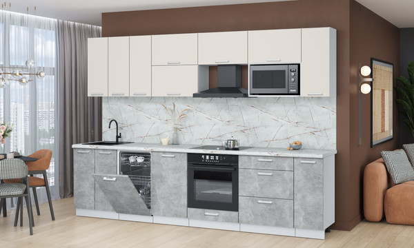 Изображение товара Кухонный гарнитур Интерлиния Мила Лайт 3.0-ПМ4  (персидский жемчуг/бетон/серый каспий)