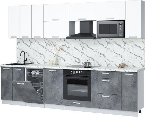 Изображение товара Кухонный гарнитур Интерлиния Мила Лайт 3.0-ПМ4  (белый платинум/бетон портленд/белый гранит)