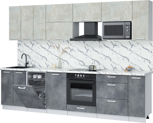 Изображение товара Кухонный гарнитур Интерлиния Мила Лайт 3.0-ПМ4 (бетон лайт/бетон портленд/белый гранит)
