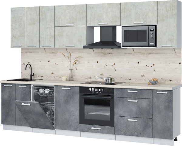 Изображение товара Кухонный гарнитур Интерлиния Мила Лайт 3.0-ПМ4  (бетон лайт/бетон портленд/бискайская сосна)
