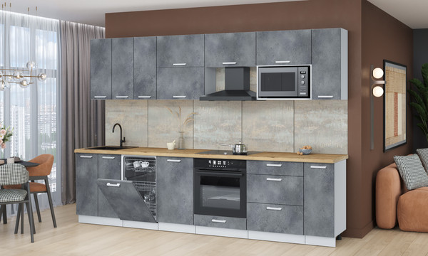 Изображение товара Кухонный гарнитур Интерлиния Мила Лайт 3.0-ПМ4  (бетон портленд/бетон портленд/дуб бунратти)