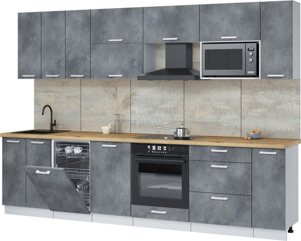 Изображение товара Кухонный гарнитур Интерлиния Мила Лайт 3.0-ПМ4  (бетон портленд/бетон портленд/дуб бунратти)