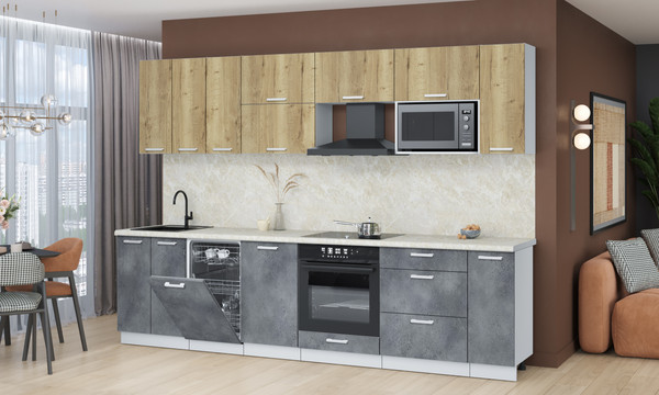 Изображение товара Кухонный гарнитур Интерлиния Мила Лайт 3.0-ПМ4 (дуб золотой/бетон портленд/опал светлый)