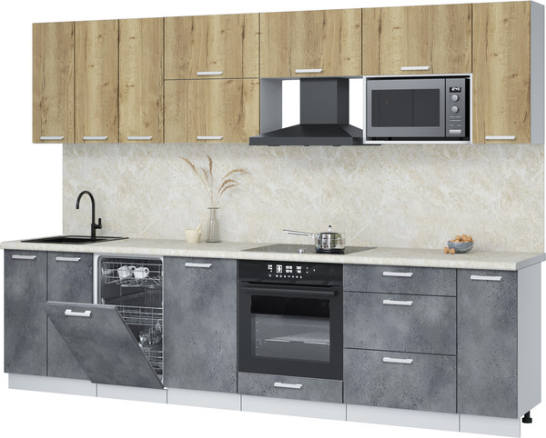 Изображение товара Кухонный гарнитур Интерлиния Мила Лайт 3.0-ПМ4 (дуб золотой/бетон портленд/опал светлый)