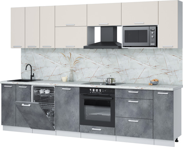 Изображение товара Кухонный гарнитур Интерлиния Мила Лайт 3.0-ПМ4  (персидский жемчуг/бетон портленд/серый каспий)
