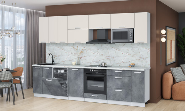 Изображение товара Кухонный гарнитур Интерлиния Мила Лайт 3.0-ПМ4  (персидский жемчуг/бетон портленд/серый каспий)