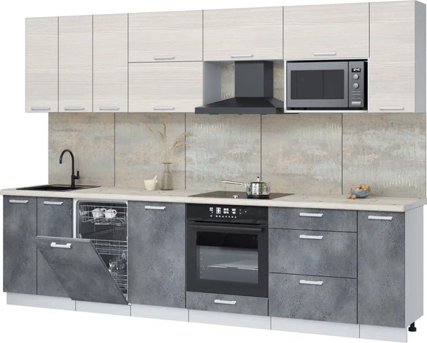 Изображение товара Кухонный гарнитур Интерлиния Мила Лайт 3.0-ПМ4  (вудлайн кремовый/бетон портленд/бискайская сосна)