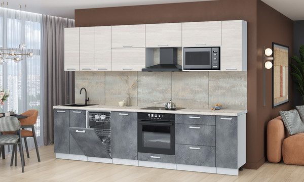 Изображение товара Кухонный гарнитур Интерлиния Мила Лайт 3.0-ПМ4  (вудлайн кремовый/бетон портленд/бискайская сосна)